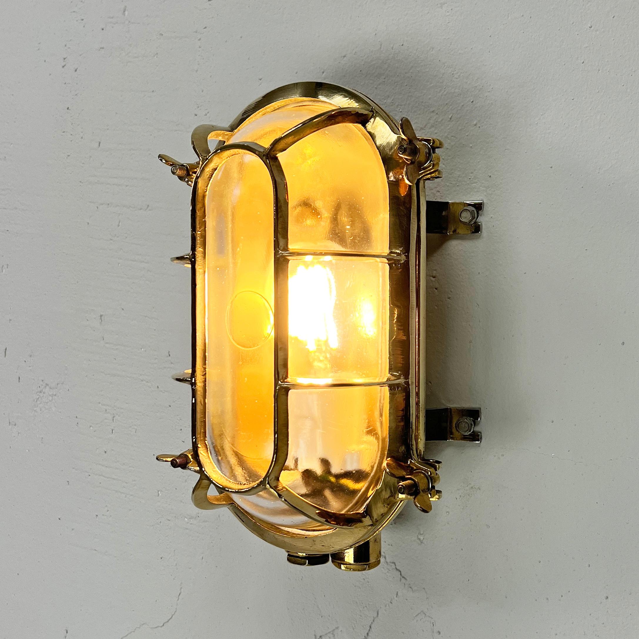 Late Century German Brass Oval Wall Sconce with Oval Cage & Glass Shade  For Sale 9