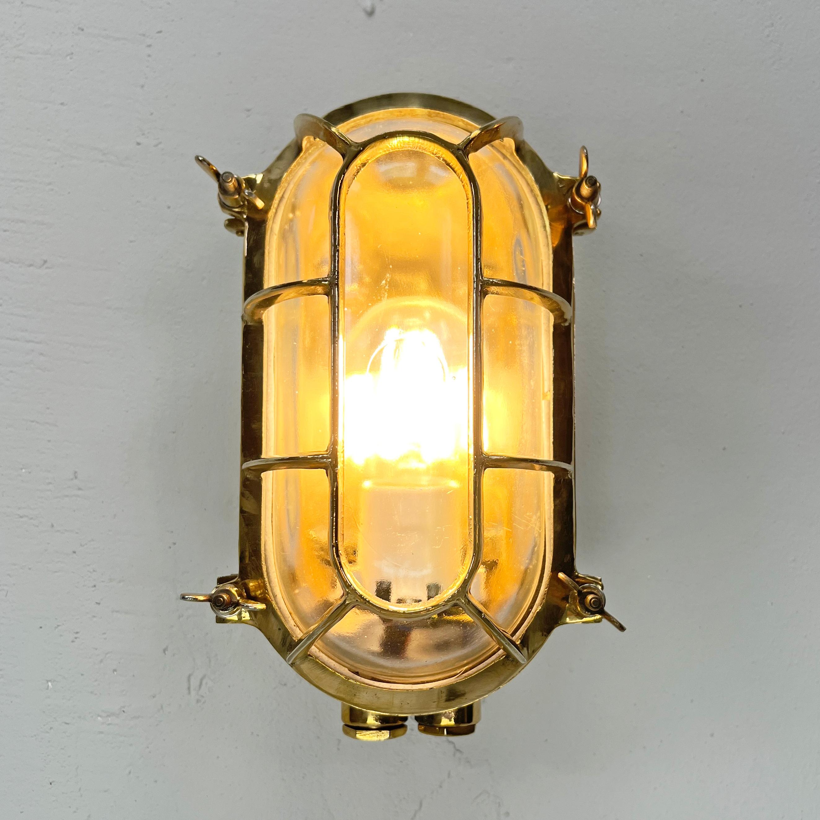 Late Century German Brass Oval Wall Sconce with Oval Cage & Glass Shade  For Sale 10
