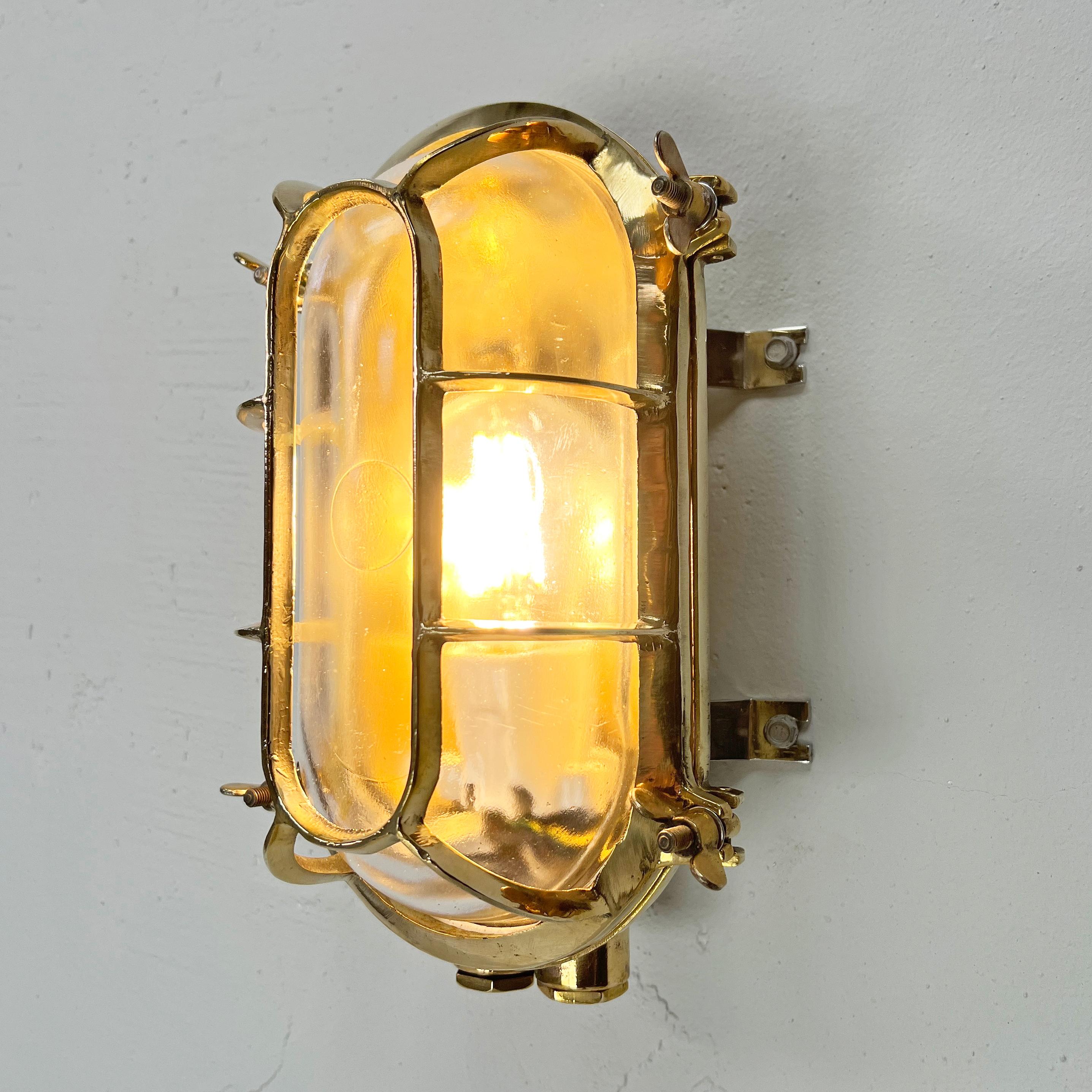 Late Century German Brass Oval Wall Sconce with Oval Cage & Glass Shade  For Sale 11