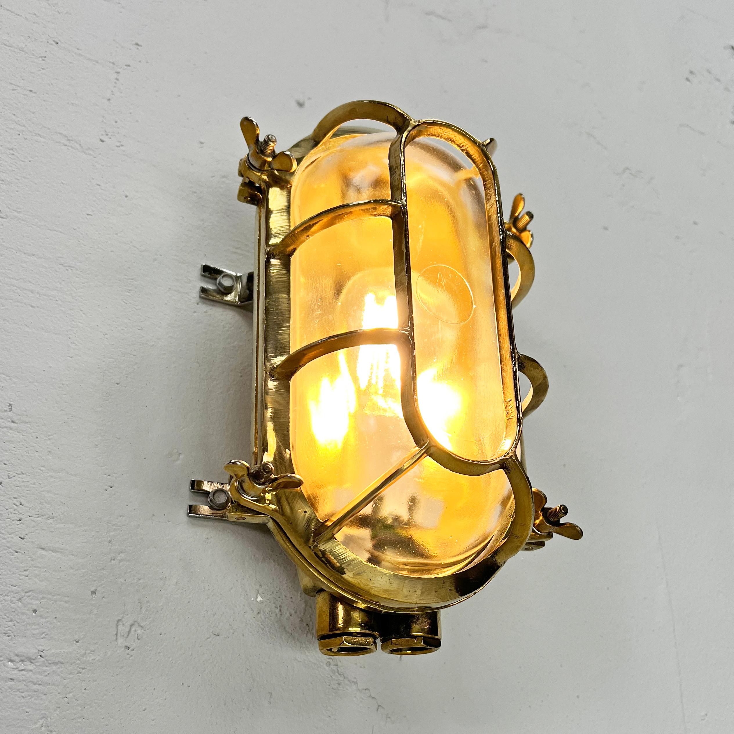 Late Century German Brass Oval Wall Sconce with Oval Cage & Glass Shade  For Sale 1
