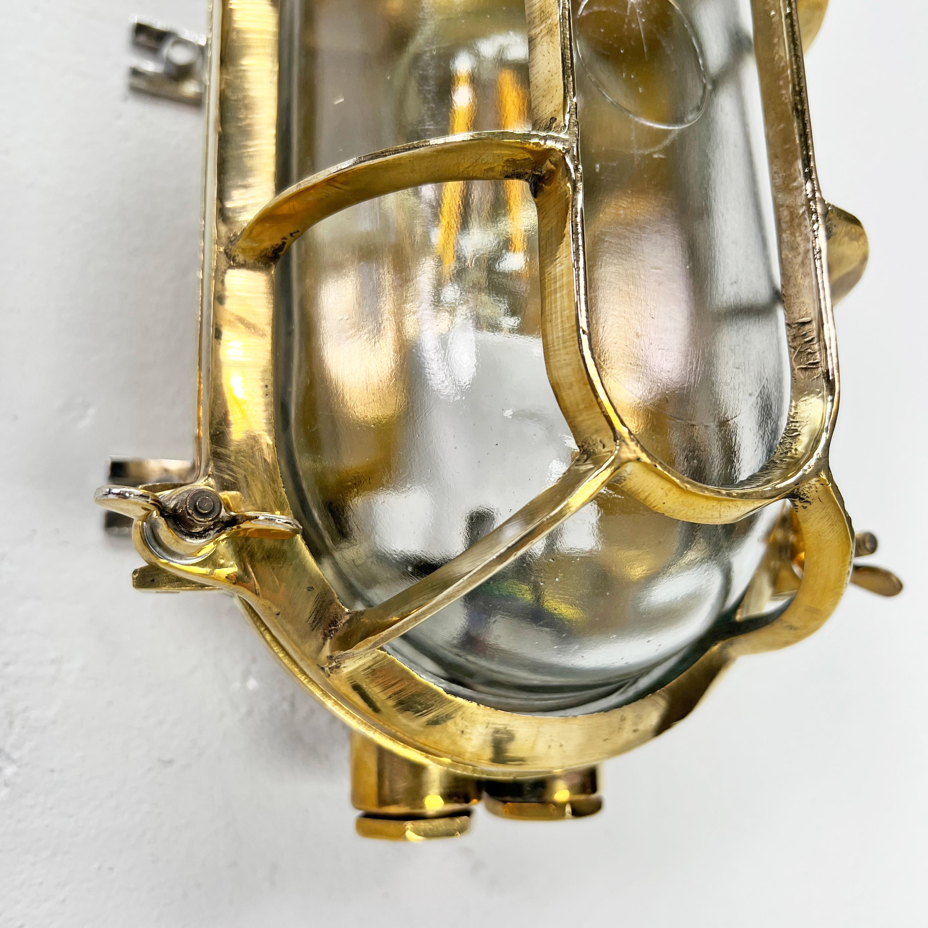 Late Century German Brass Oval Wall Sconce with Oval Cage & Glass Shade  For Sale 2