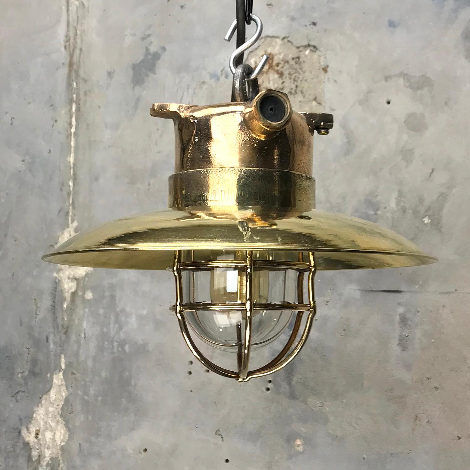 Late Century German Cast Brass and Glass Explosion Proof Pendant Light Wire Cage 7