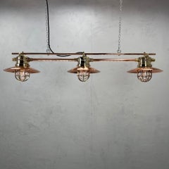 Late Century German Explosion Proof Copper & Brass 3 Lamp Bar Pendant Lighting