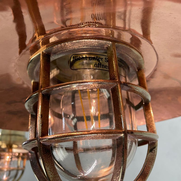 Late Century German Explosion Proof Copper & Brass 3 Lamp Bar Pendant Lighting For Sale 2