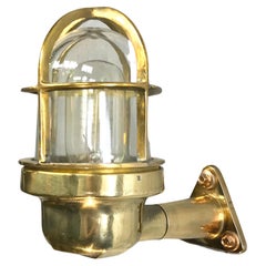 Vintage Late Century Industrial Brass 90deg Wall Light, Glass Dome & Cage, Edison Bulb