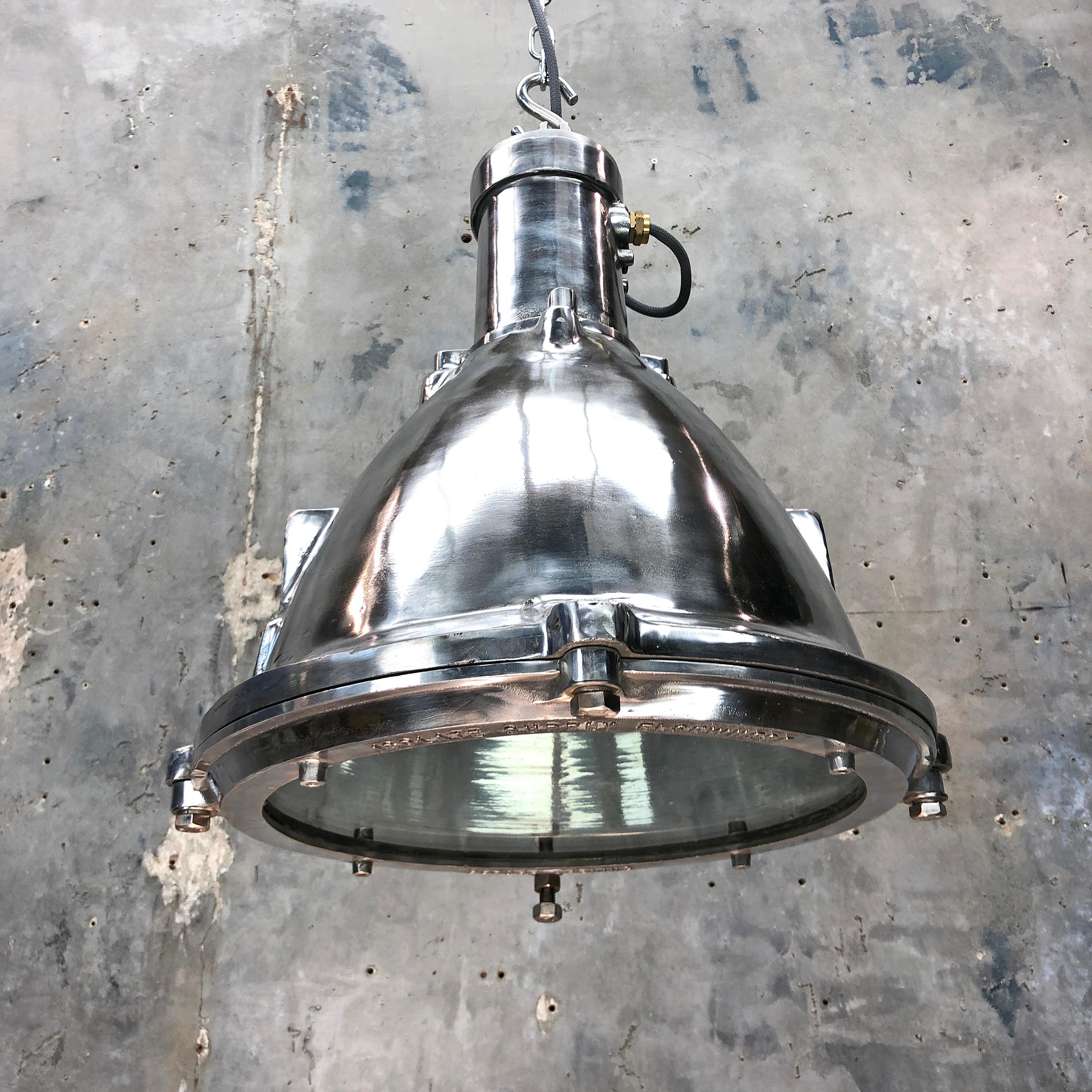 Tempered Late Century Industrial Cast Aluminum and Glass Deck Light by British Baliga