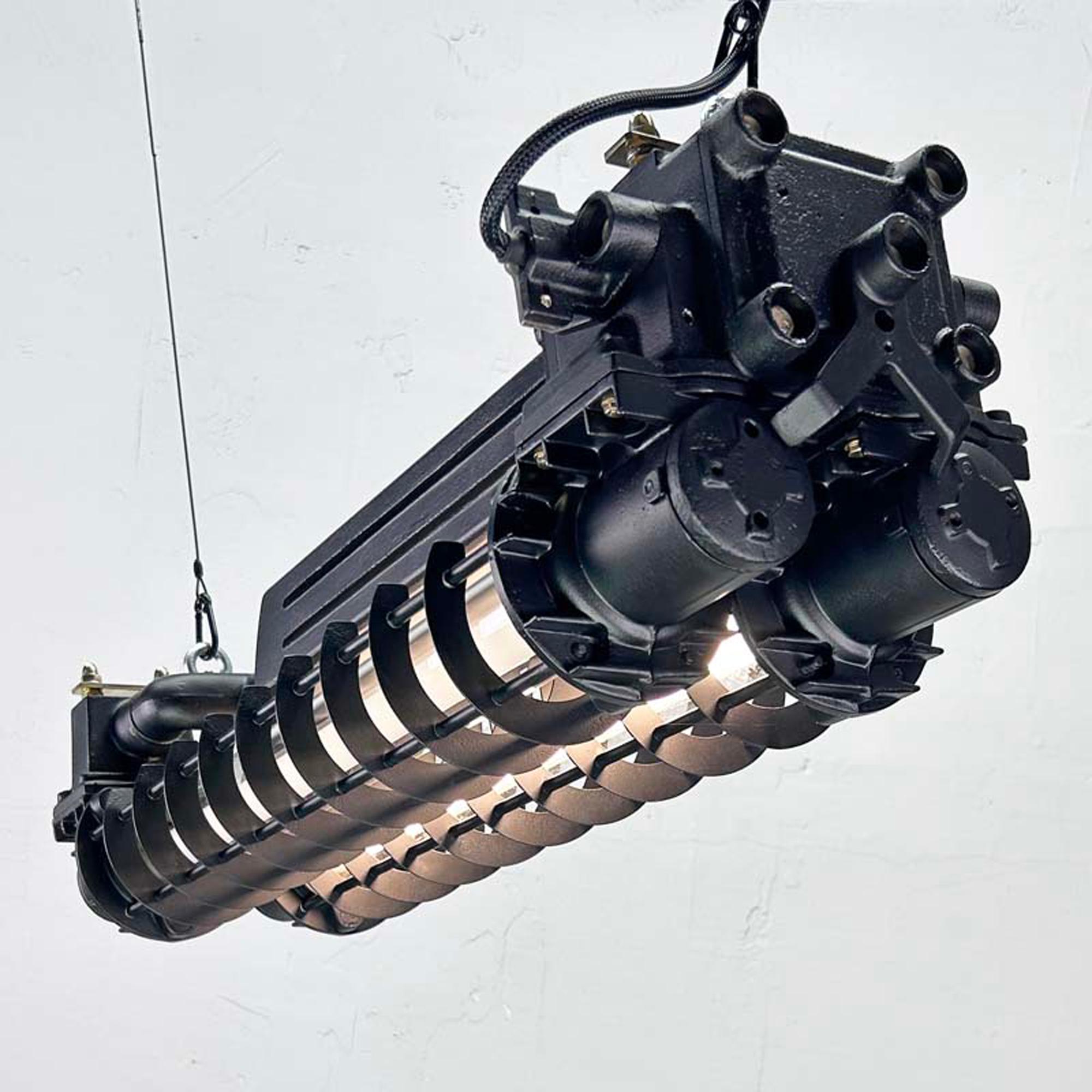 Late Century Industrial Flameproof Tube Light with Cage - Black & Brass finish For Sale 5