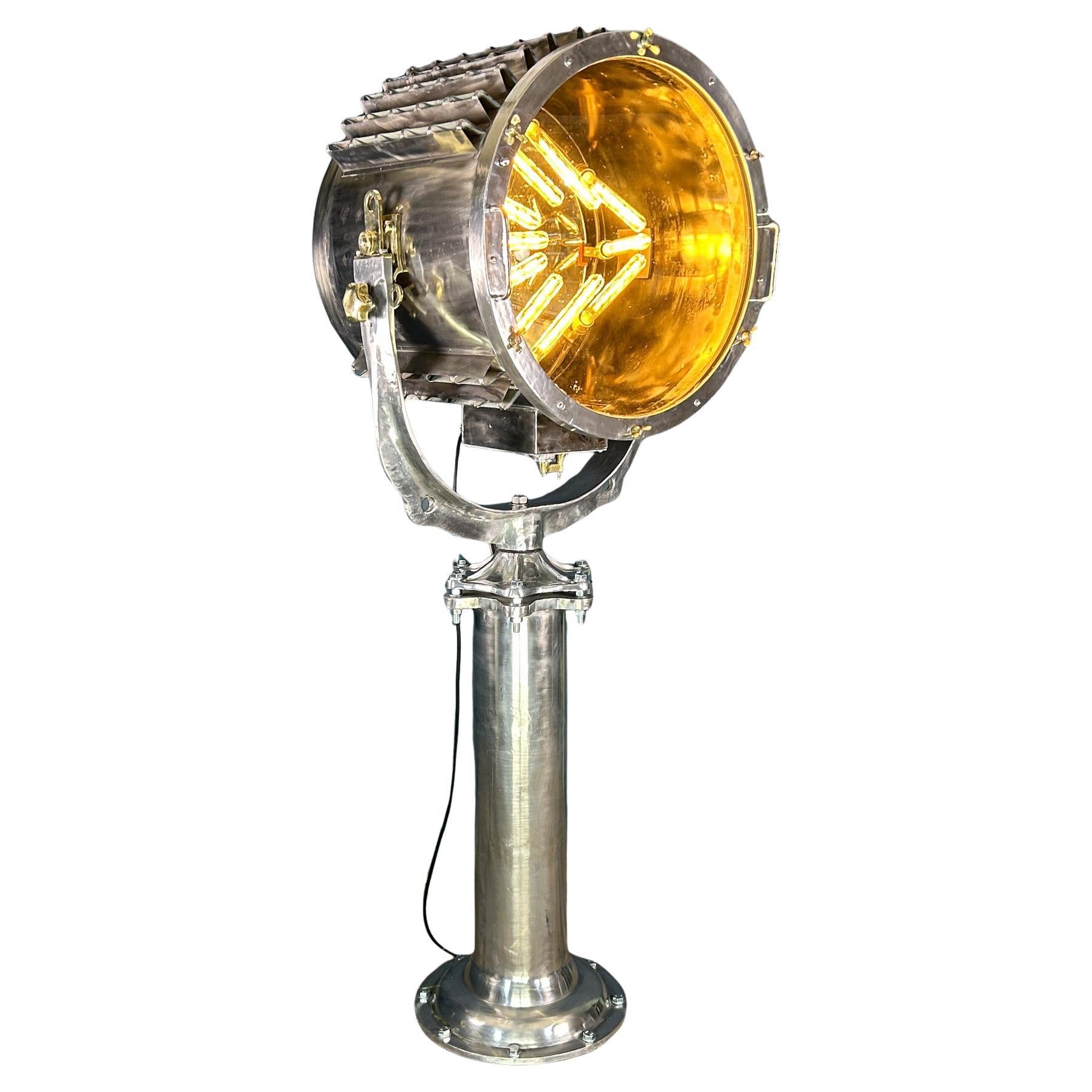 Late Century Industrial Stainless Steel Marine Floor Standing Searchlight For Sale