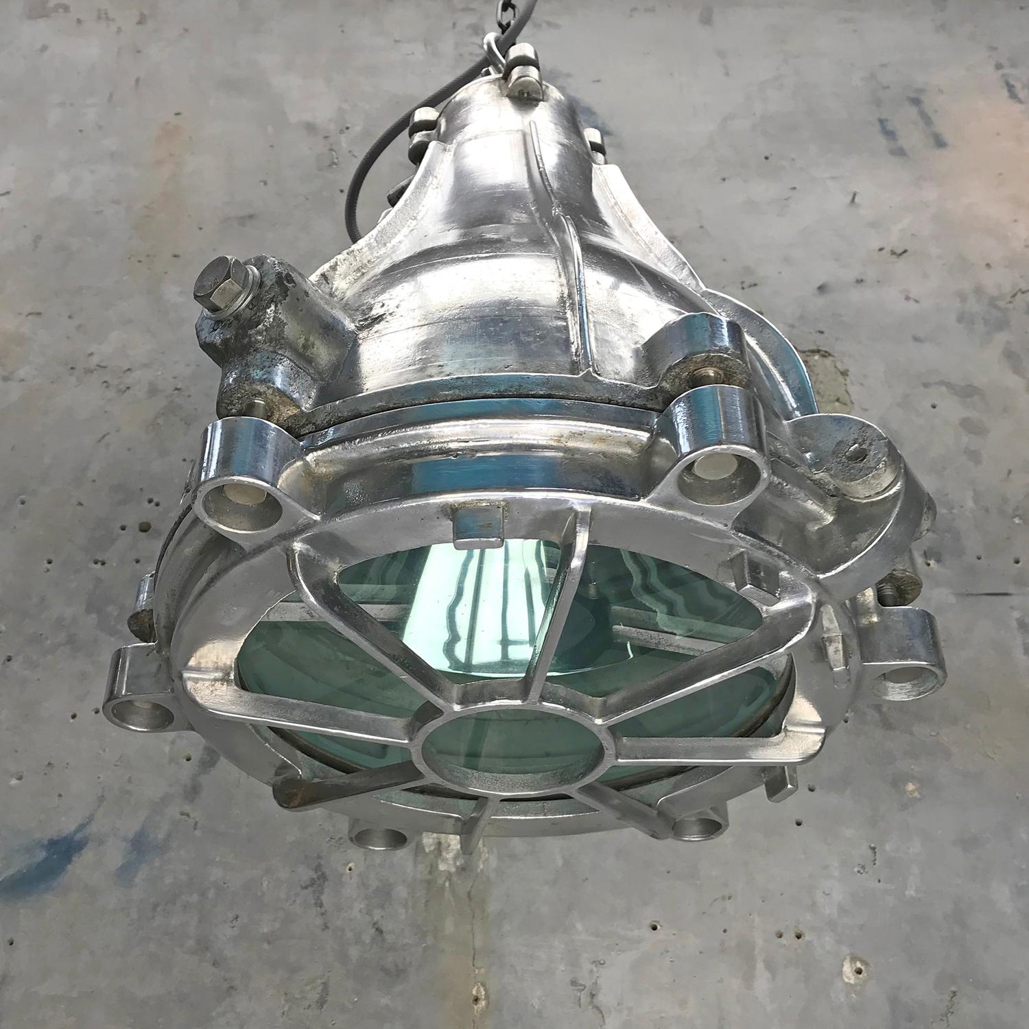 Late Century Japanese Cast Aluminium and Glass Ice Breaker Pendant Light In Good Condition In Leicester, Leicestershire