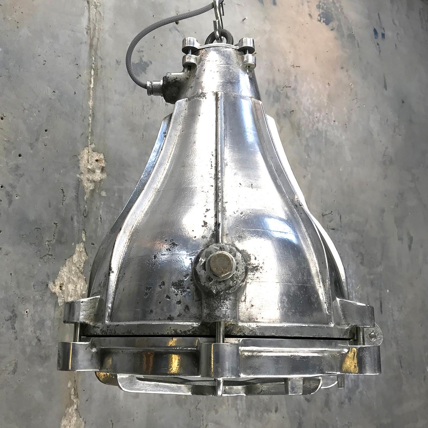 Late Century Japanese Cast Aluminium and Glass Ice Breaker Pendant Light 1