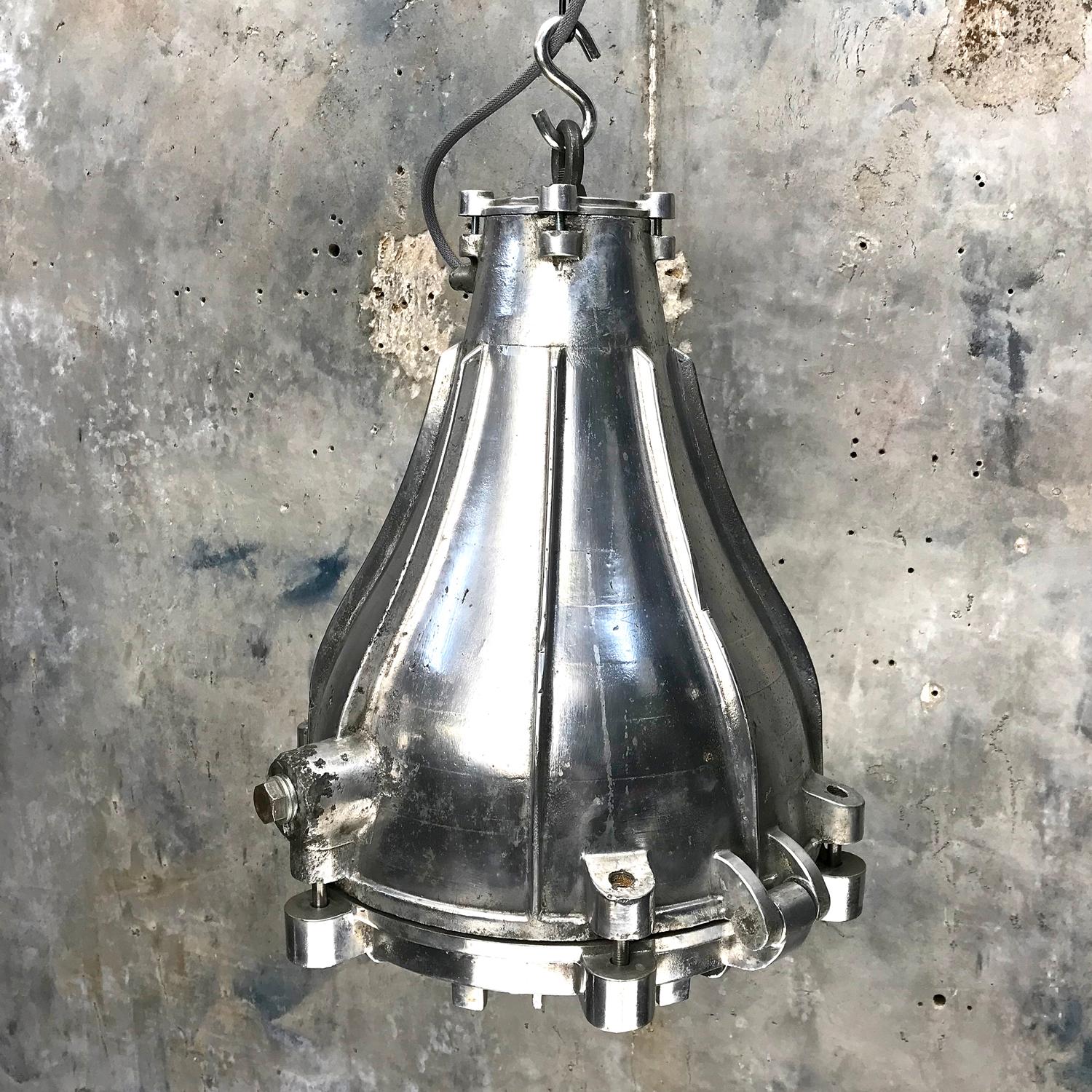 Late Century Japanese Cast Aluminium and Glass Ice Breaker Pendant Light 3