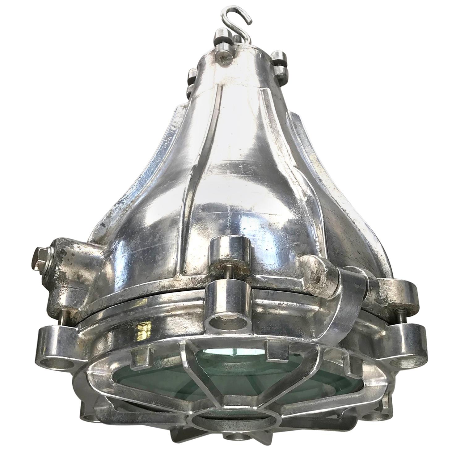 Late Century Japanese Cast Aluminium and Glass Ice Breaker Pendant Light