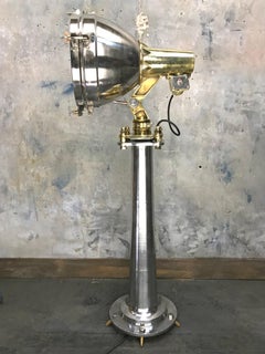 Late Century Japanese Industrial Brass & Stainless Steel Searchlight Floor Lamp