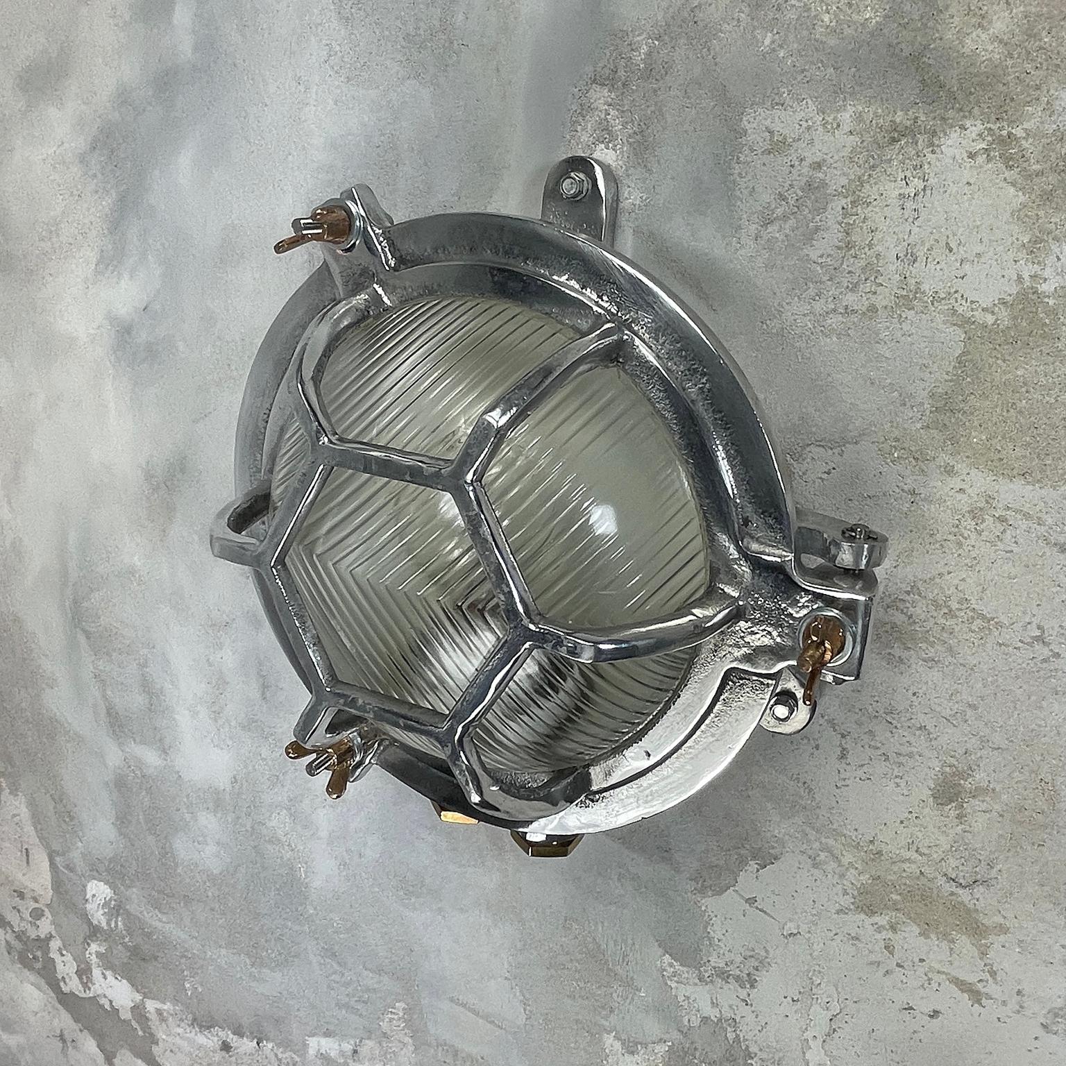 Late Century Japanese Industrial Cast Aluminium & Reed Glass Circular Wall Light 7