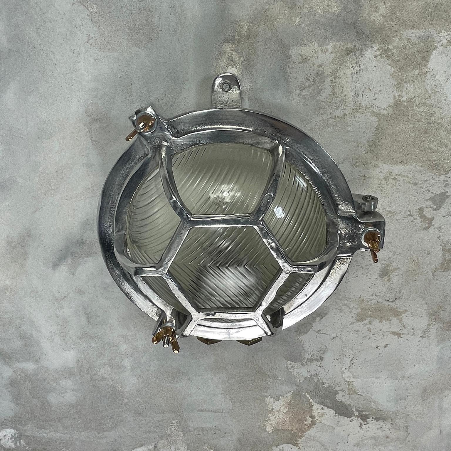Late Century Japanese Industrial Cast Aluminium & Reed Glass Circular Wall Light 8