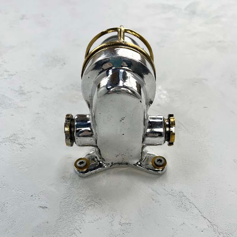 Small Late Century Japanese Industrial Aluminium & Brass Cage 90° Wall Light For Sale 4