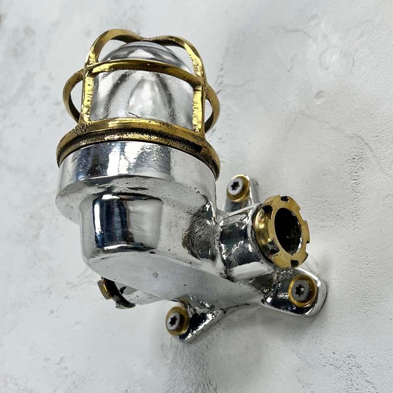Small Late Century Japanese Industrial Aluminium & Brass Cage 90° Wall Light For Sale 5