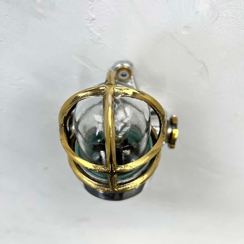 Small Late Century Japanese Industrial Aluminium & Brass Cage 90° Wall Light For Sale 6