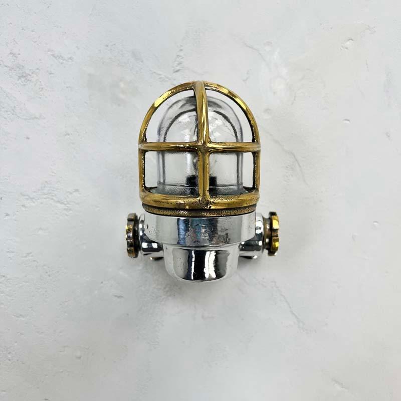 Cast Small Late Century Japanese Industrial Aluminium & Brass Cage 90° Wall Light For Sale