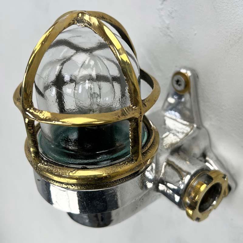 Aluminum Small Late Century Japanese Industrial Aluminium & Brass Cage 90° Wall Light For Sale