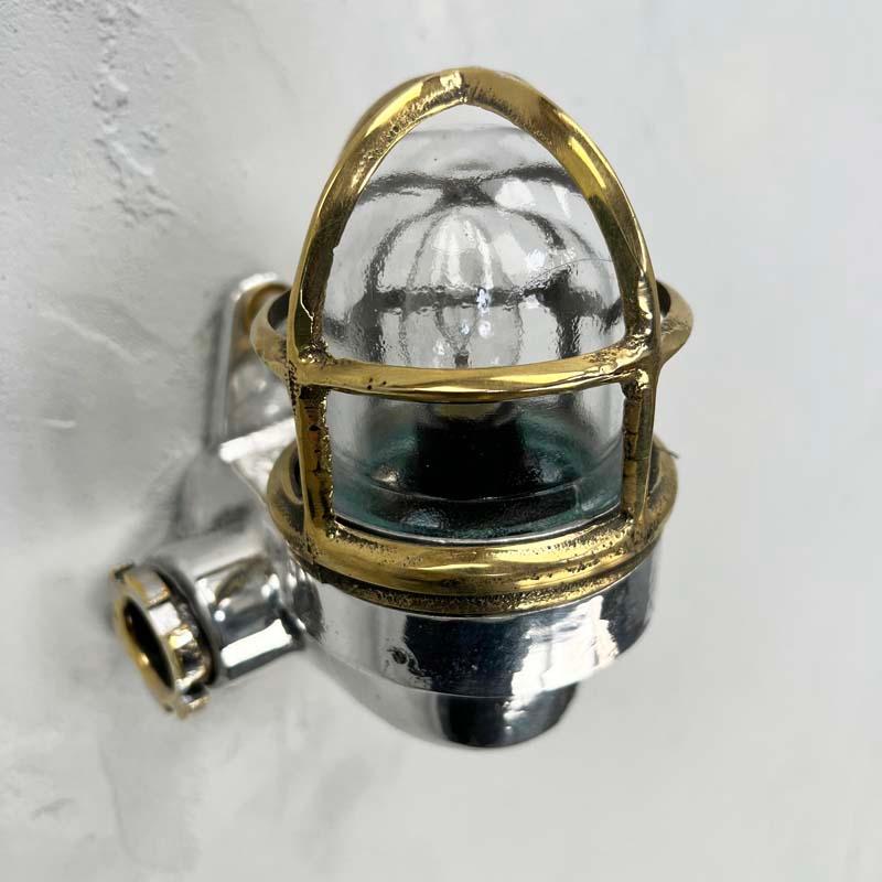 Small Late Century Japanese Industrial Aluminium & Brass Cage 90° Wall Light For Sale 1