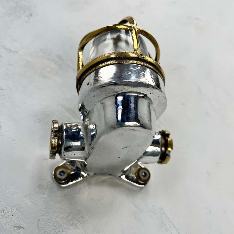 Small Late Century Japanese Industrial Aluminium & Brass Cage 90° Wall Light For Sale 3