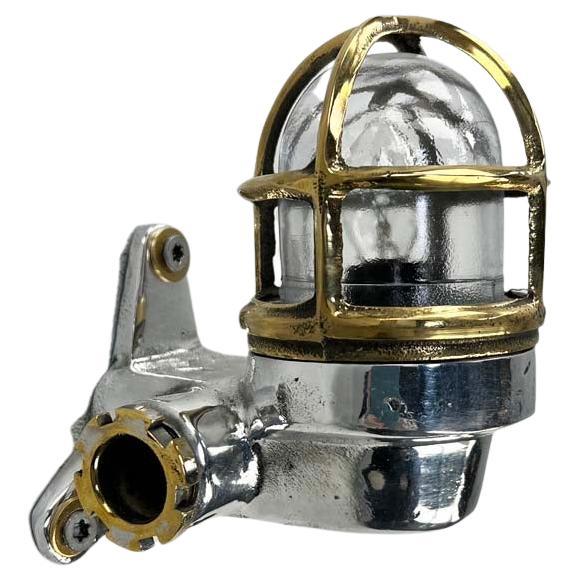 Small Late Century Japanese Industrial Aluminium & Brass Cage 90° Wall Light For Sale
