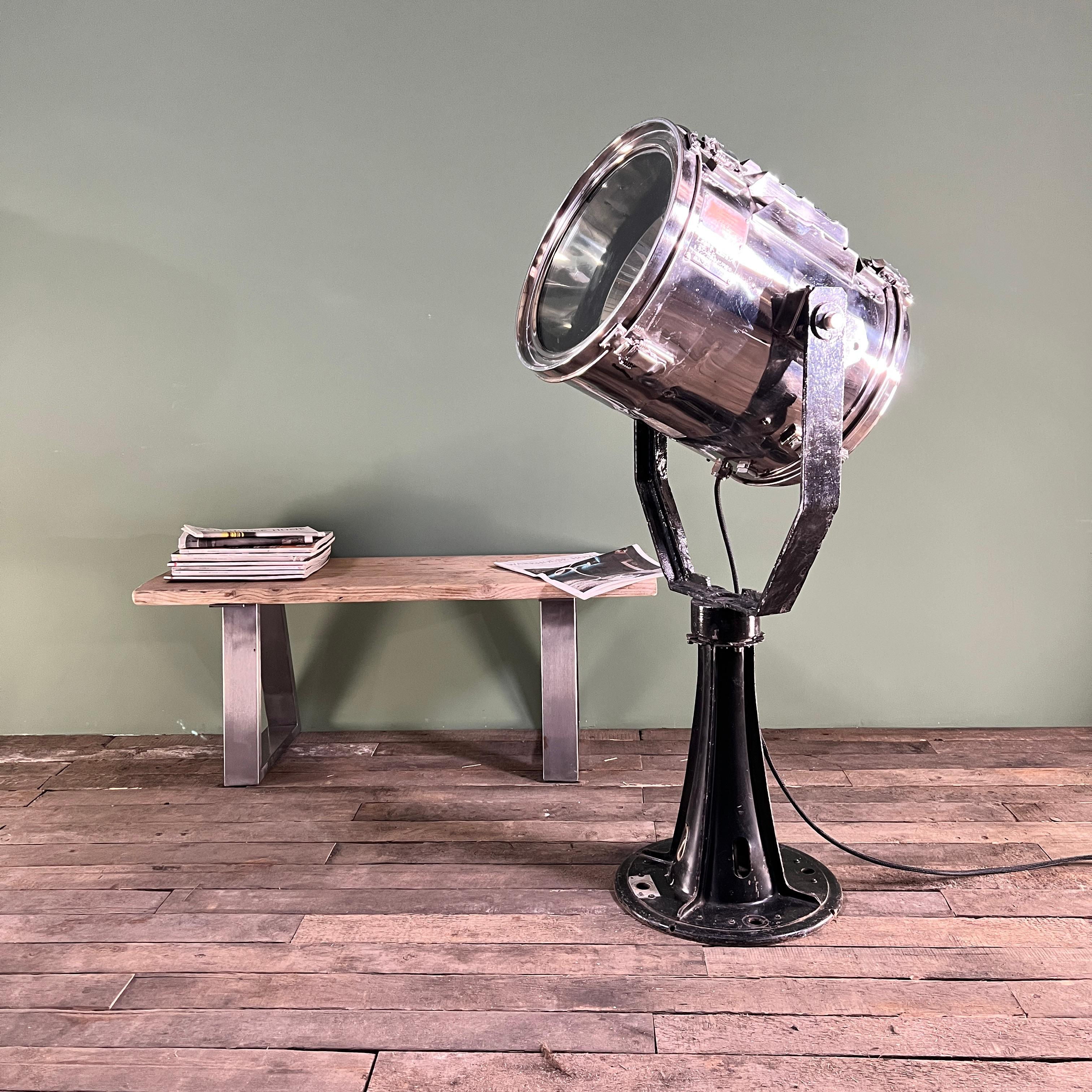 Industrial Late Century Japanese Stainless Steel Search Light Floor Lamp For Sale