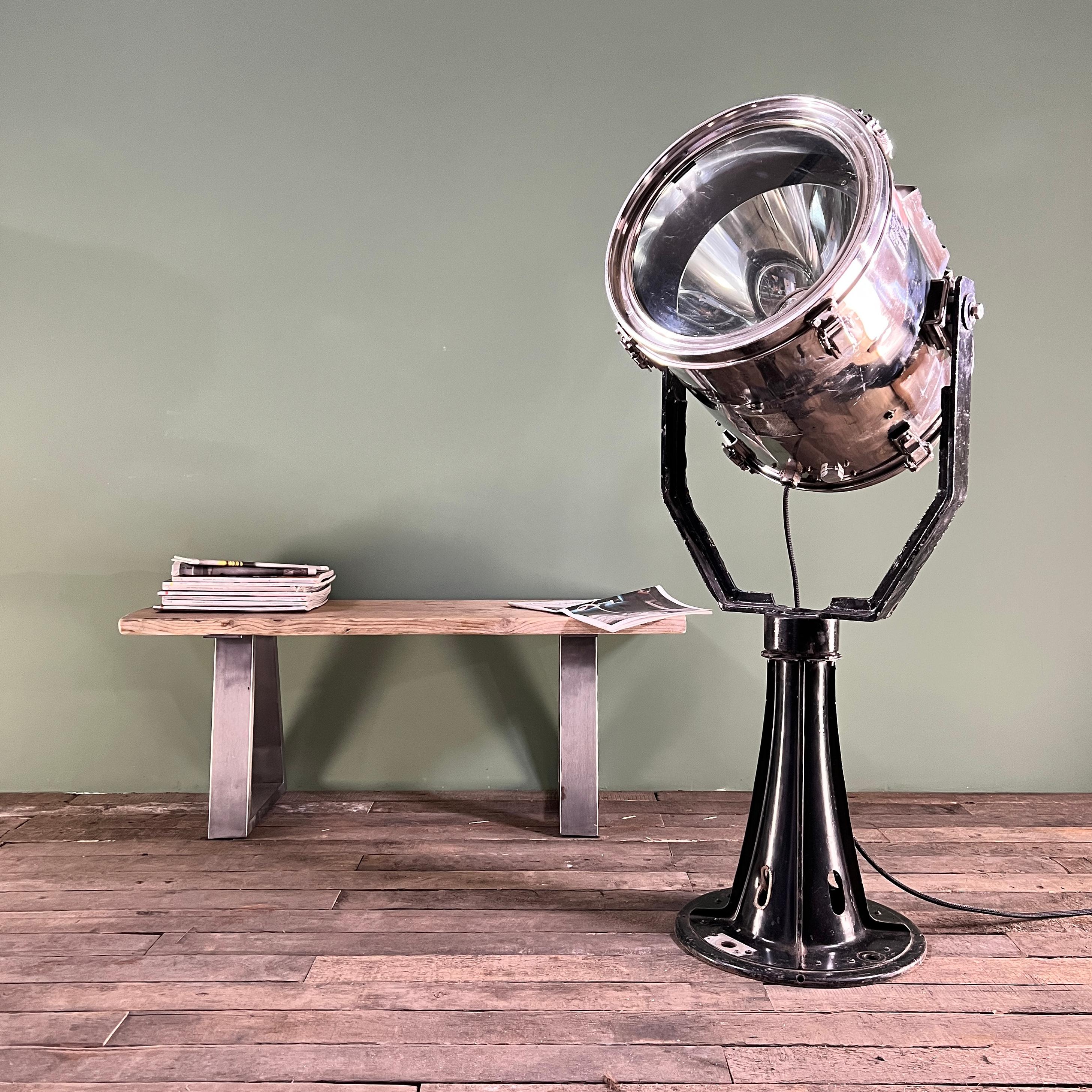 Late Century Japanese Stainless Steel Search Light Floor Lamp In Excellent Condition For Sale In Leicester, Leicestershire