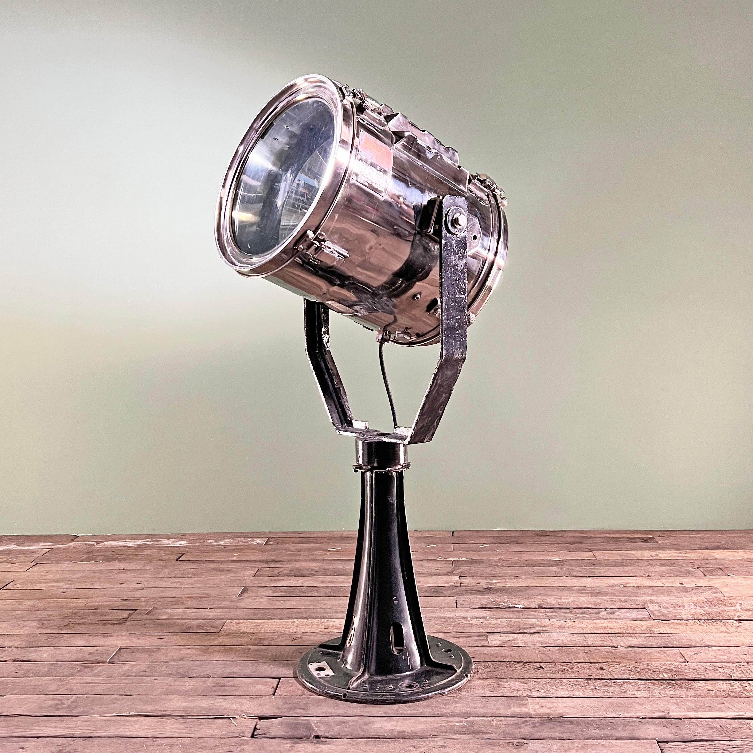 Late 20th Century Late Century Japanese Stainless Steel Search Light Floor Lamp For Sale