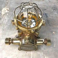 Late Century Japanese Wall Light Cast Brass and Borosilicate Glass & Chrome Cage