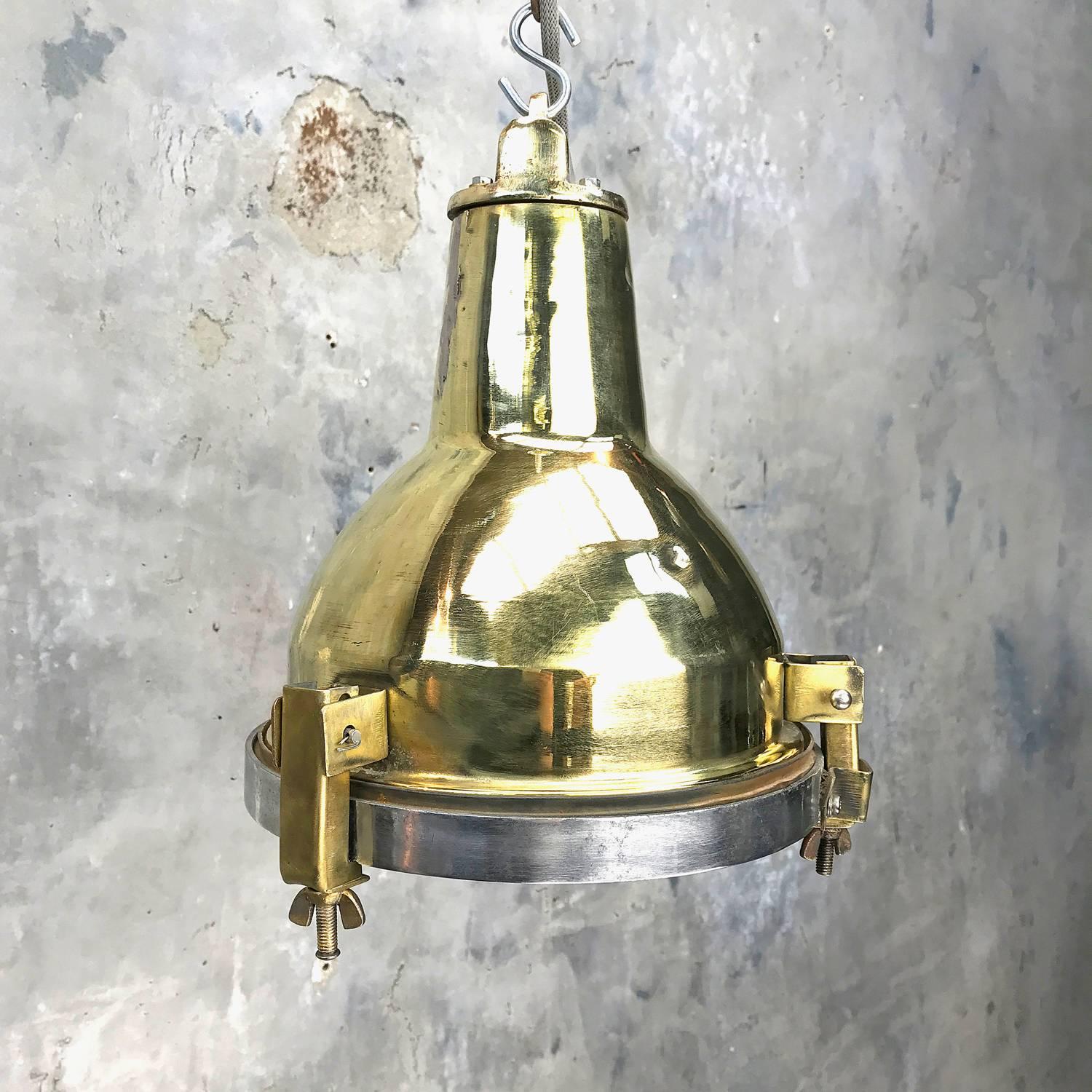 Cast Late Century Korean Industrial Brass, Aluminium and Glass Spot Light Pendant