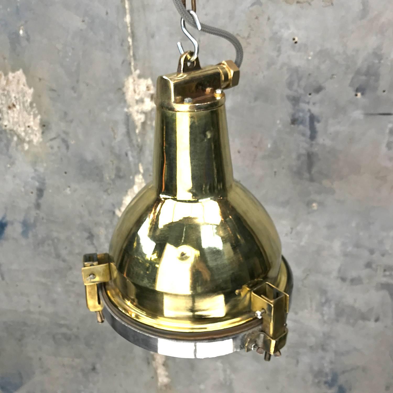 Late 20th Century Late Century Korean Industrial Brass, Aluminium and Glass Spot Light Pendant