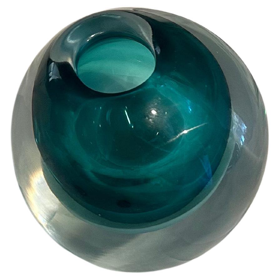 Art Deco Late-Century Modern Italian Murano Sommerso Heavy Glass Votive Vase Signed 