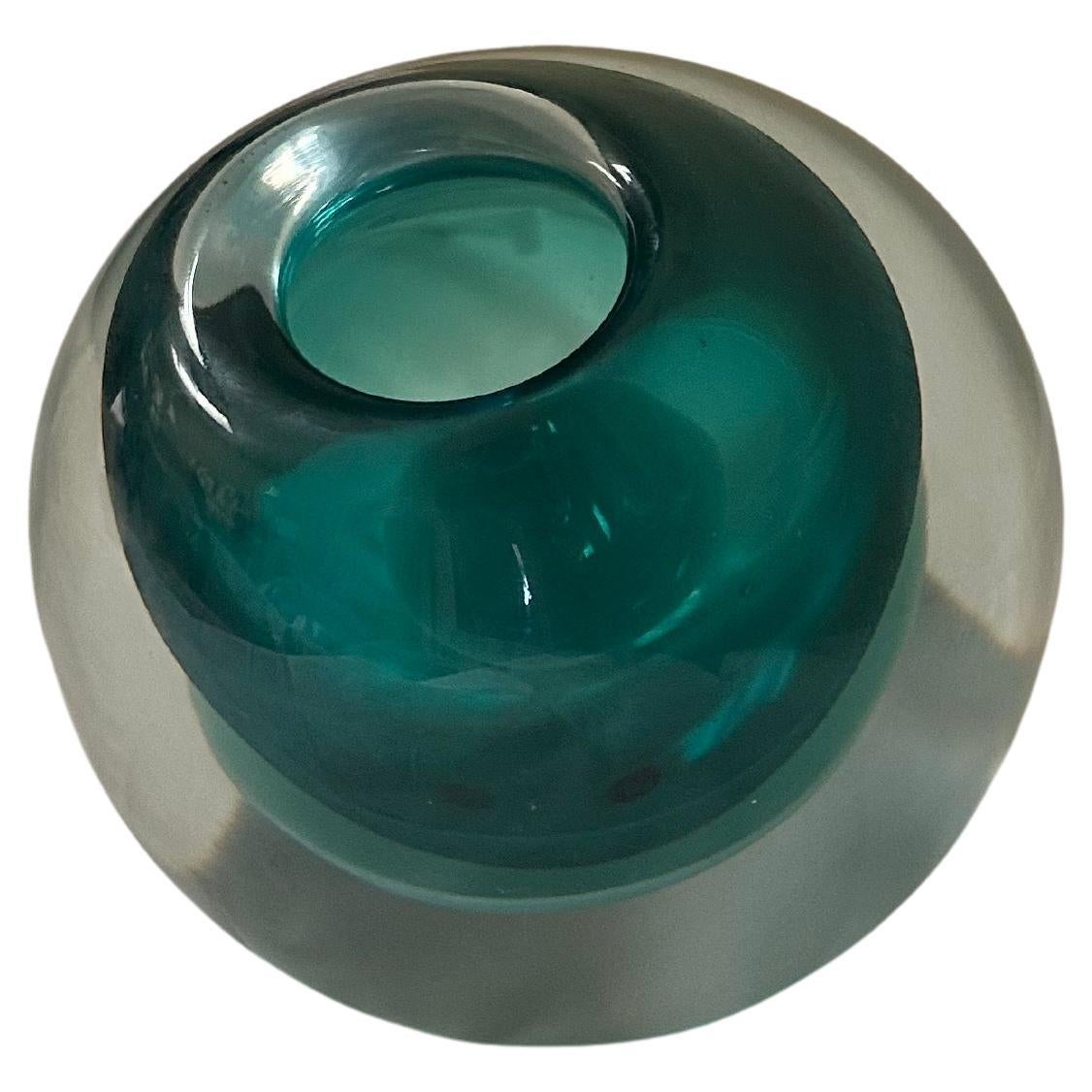 Late-Century Modern Italian Murano Sommerso Heavy Glass Votive Vase Signed 