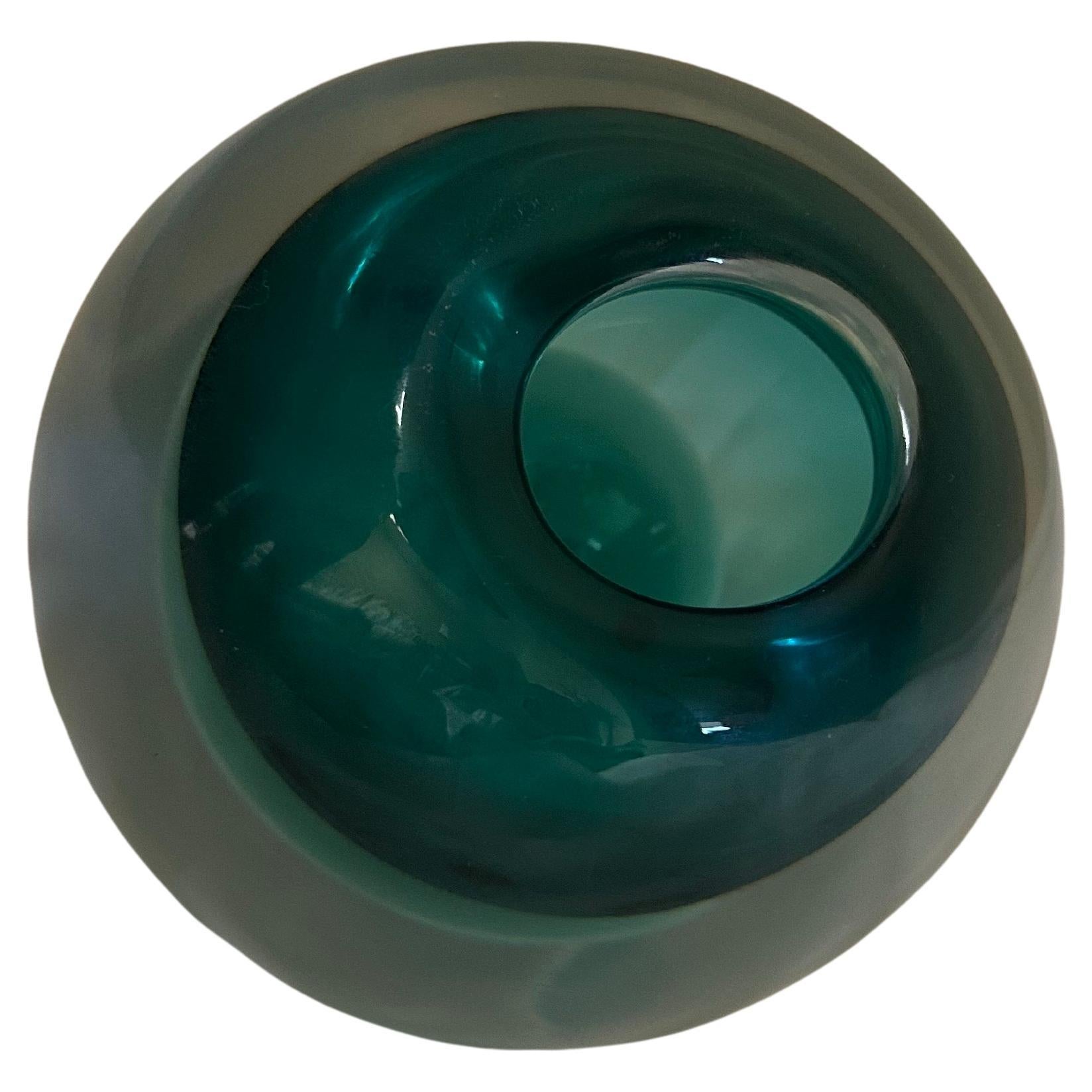 20th Century Late-Century Modern Italian Murano Sommerso Heavy Glass Votive Vase Signed 