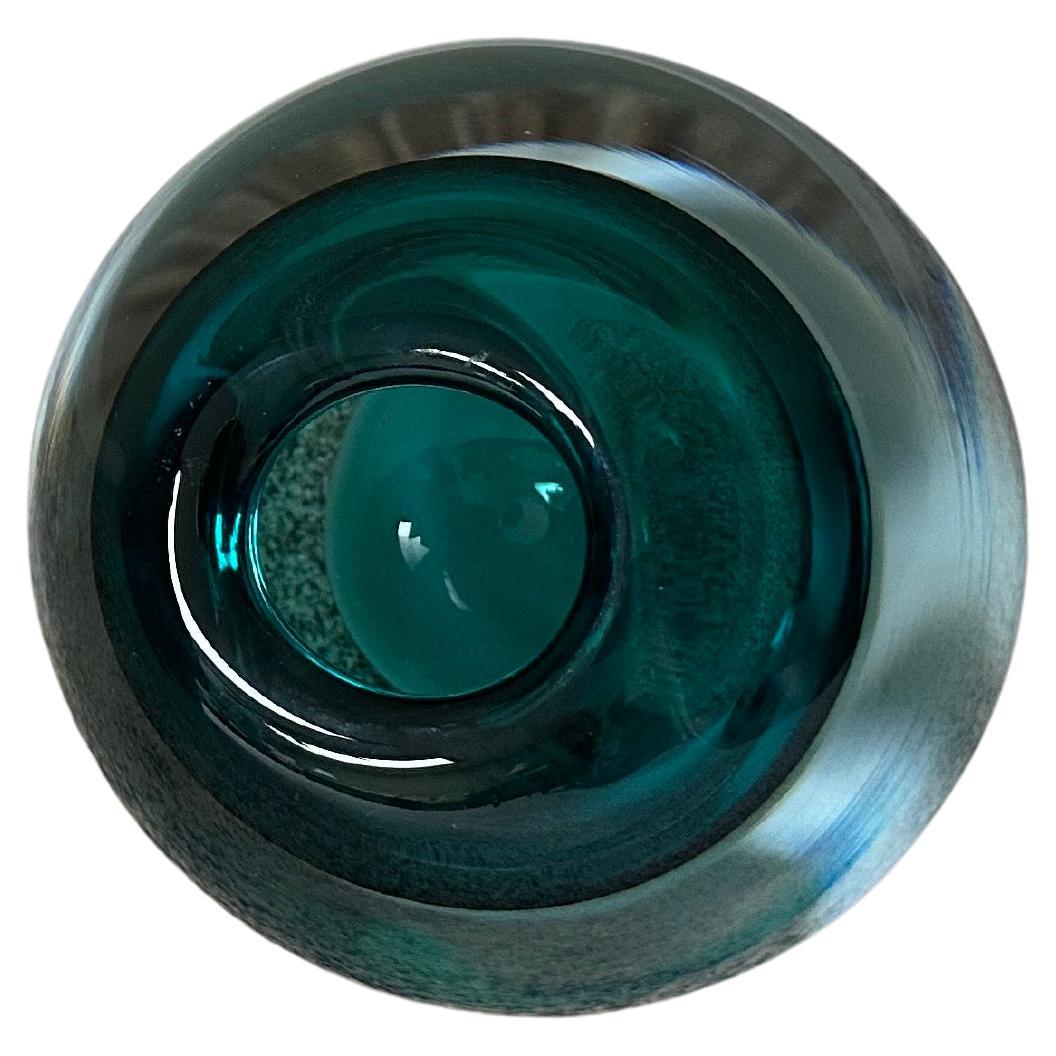 Late-Century Modern Italian Murano Sommerso Heavy Glass Votive Vase Signed 
