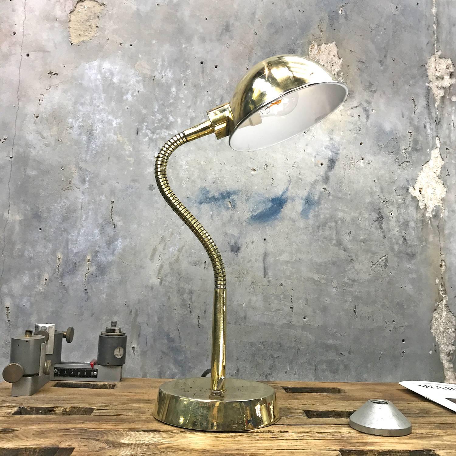 Late 20th Century Late Century Retro British Brass Goose Neck Desk / Table Lamp Adjustable Shade