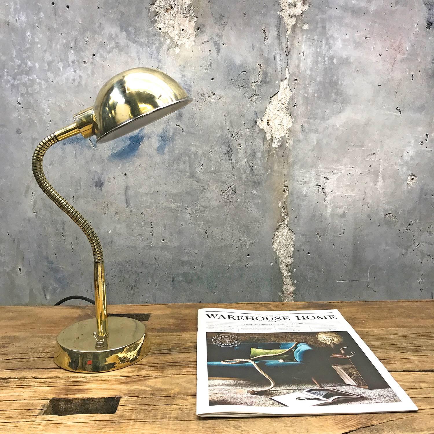 Late Century Retro British Brass Goose Neck Desk / Table Lamp Adjustable Shade 2