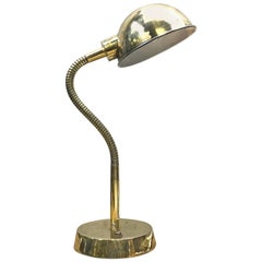 Late Century Retro British Brass Goose Neck Desk / Table Lamp Adjustable Shade