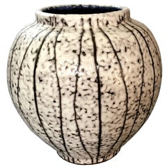 Post Modern Late 20th Century Black White Glazed Ceramic Vase Scandinavian Style