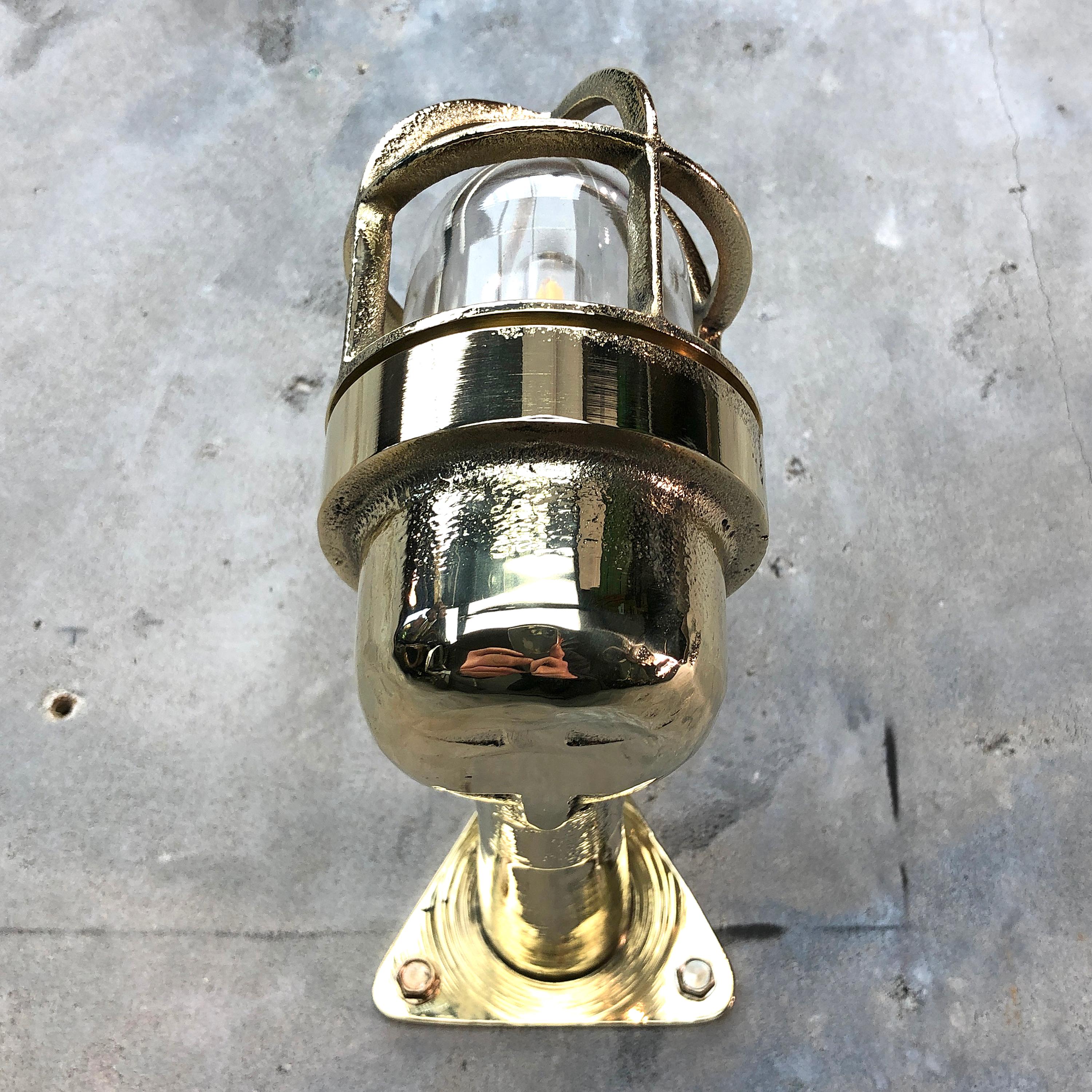 Late Century Small Industrial Brass Wall Light, Glass Dome, Cage, Edison Bulb 4