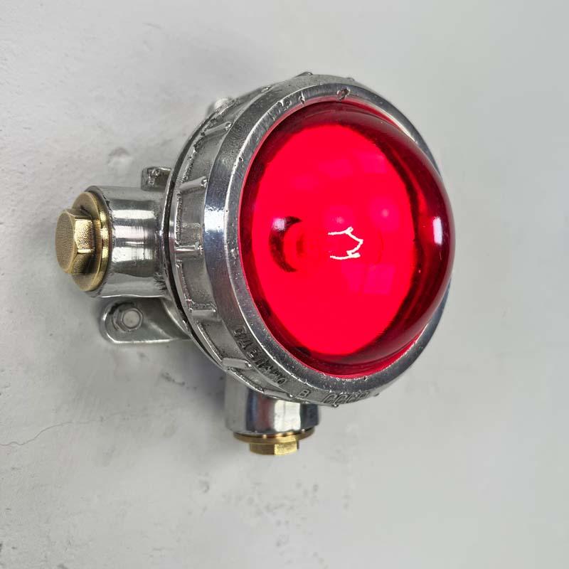 Russian Late Century Vintage Industrial Spotlight - Red Glass For Sale