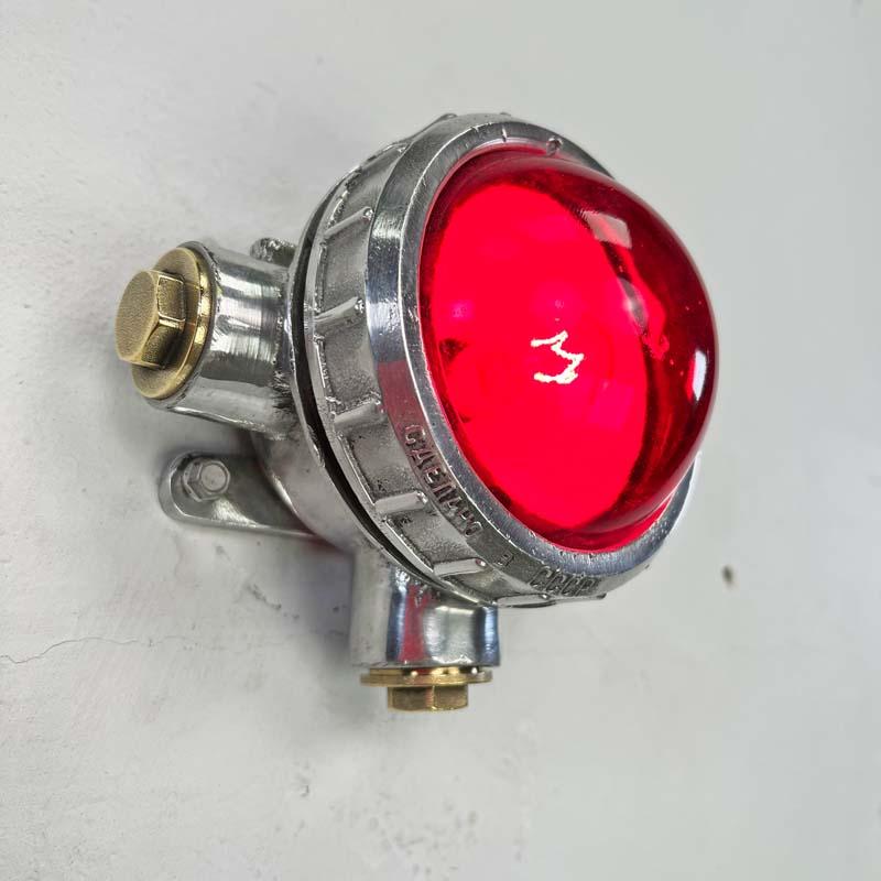Cast Late Century Vintage Industrial Spotlight - Red Glass For Sale
