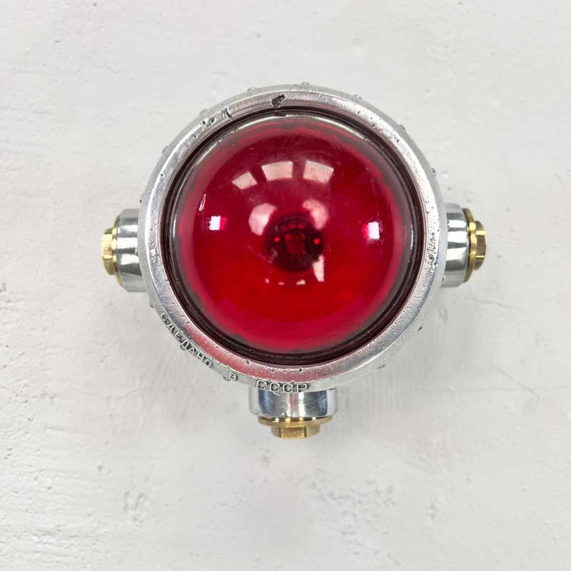 Late Century Vintage Industrial Spotlight - Red Glass In Excellent Condition For Sale In Leicester, Leicestershire