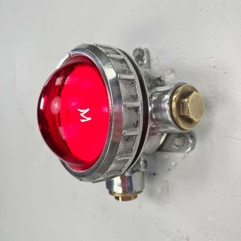 Aluminum Late Century Vintage Industrial Spotlight - Red Glass For Sale