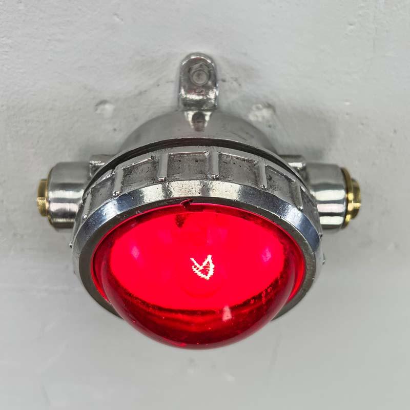 Late Century Vintage Industrial Spotlight - Red Glass For Sale 1