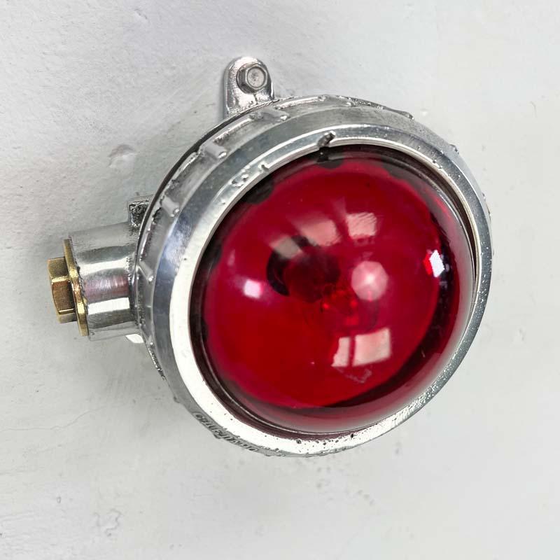 Late Century Vintage Industrial Spotlight - Red Glass For Sale 2