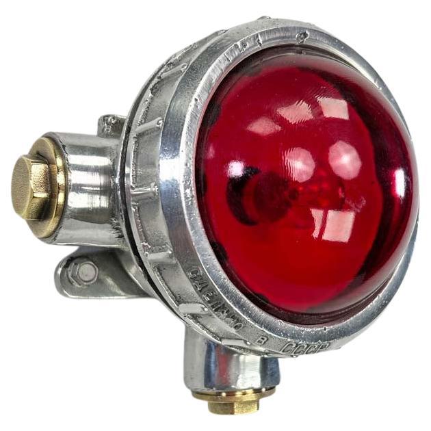 Late Century Vintage Industrial Spotlight - Red Glass For Sale