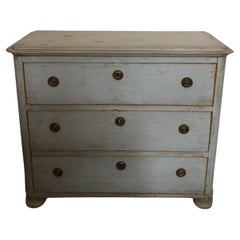 Late circa 19th Century Three Drawer Light Blue Painted Swedish Chest of Drawers